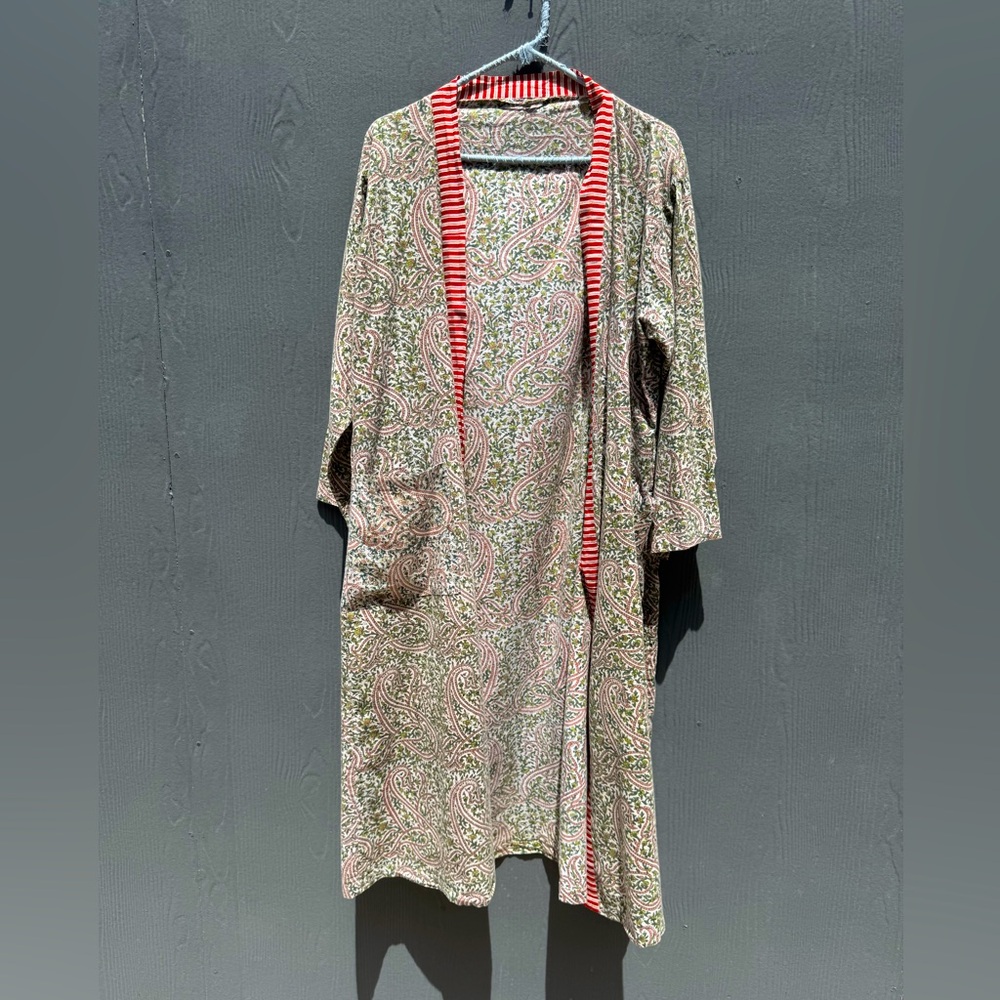 Block Printed Paisley Robe with Pockets Size LG
